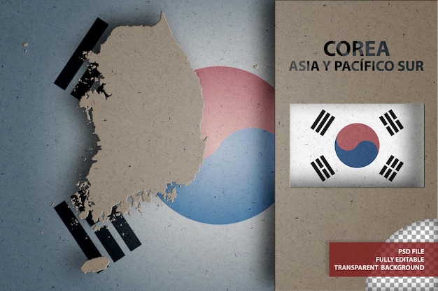 PSD infográfico com mapa e bandeira da coreia