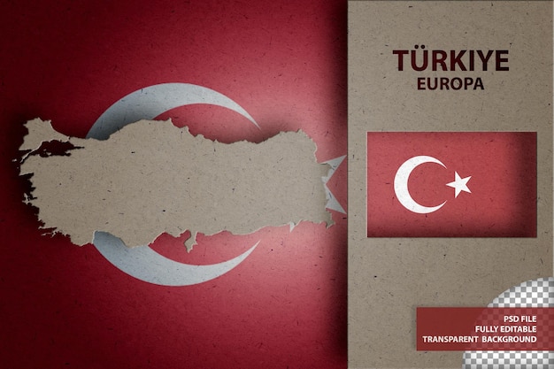 PSD infográfico com mapa e bandeira de trkiye