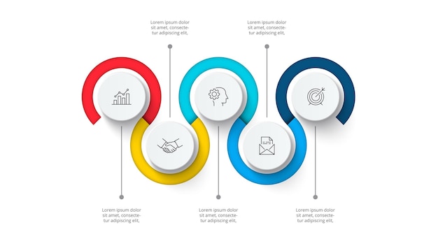 PSD infográfico com opções de 5 etapas, peças ou processos modelo de negócios para apresentação