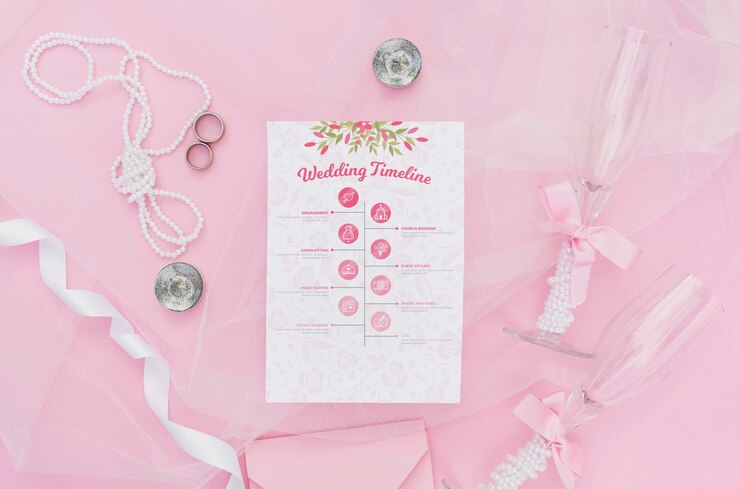 PSD infográfico da linha do tempo do casamento com copos de champanhe