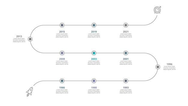 Infográfico de linha do tempo com linha fina modelo de negócios de gráfico de processo para apresentação