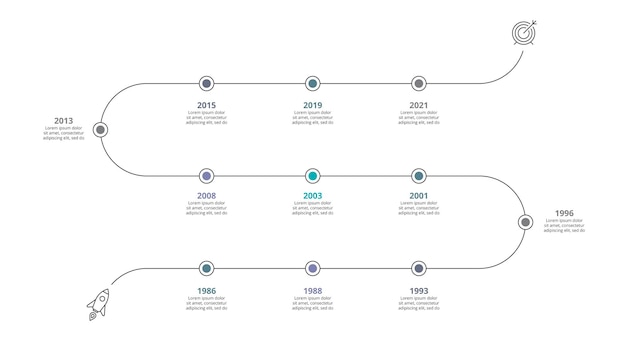 Infográfico de linha do tempo com linha fina Modelo de negócios de gráfico de processo para apresentação