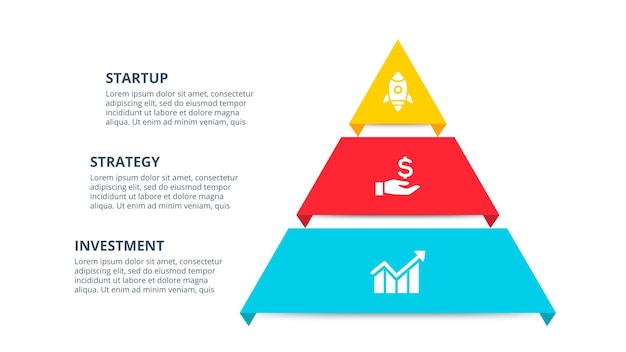 Infográfico de pirâmide com 3 opções. modelo de apresentação de negócios.