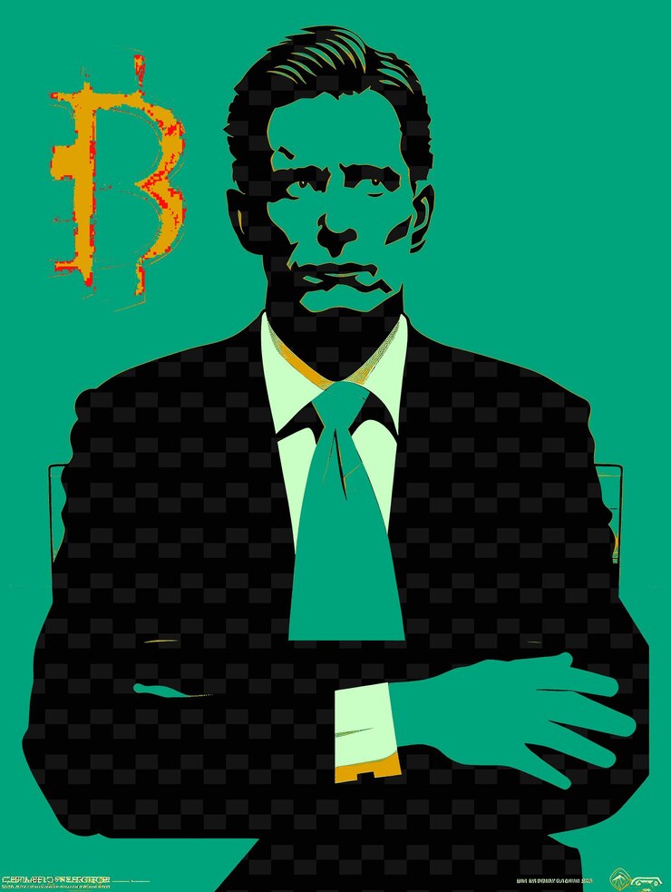PSD infográfico delineando uma campanha eleitoral de candidatos presidenciais com ilustração plana de bitcoin prop