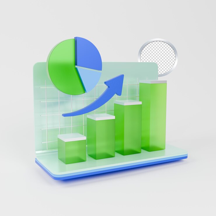 PSD infográfico de gráfico de negocios en 3d que ilustra el crecimiento y el análisis