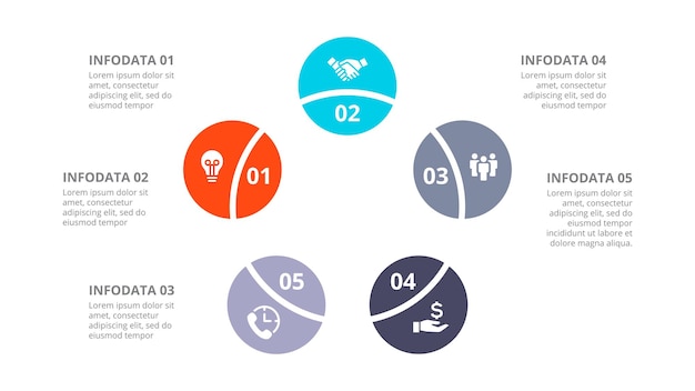 Infográfico para slides de apresentações Conceito de negócios com 5 opções
