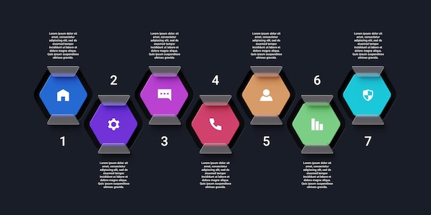 PSD infografik-timeline-vorlagenkonzept mit 7 optionen