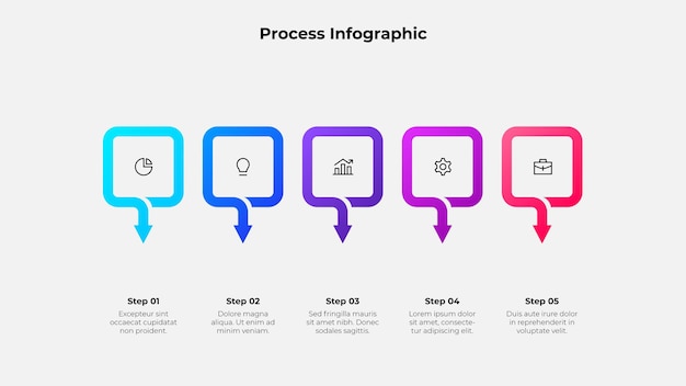Infografika s pěti kroky – šablona pro prezentaci organizačního nebo obchodního workflow