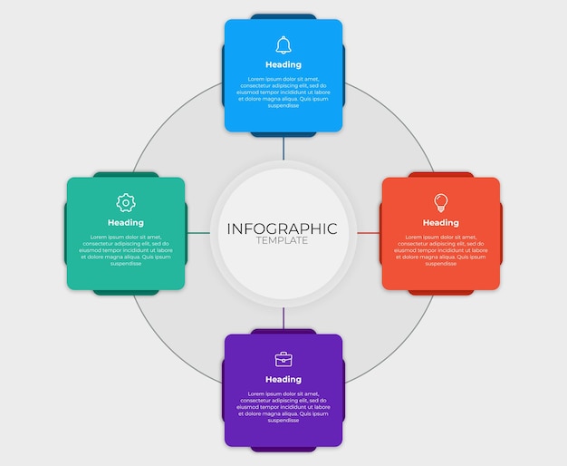 Infografische Vorlage mit Symbolen und kreisförmigem Layout