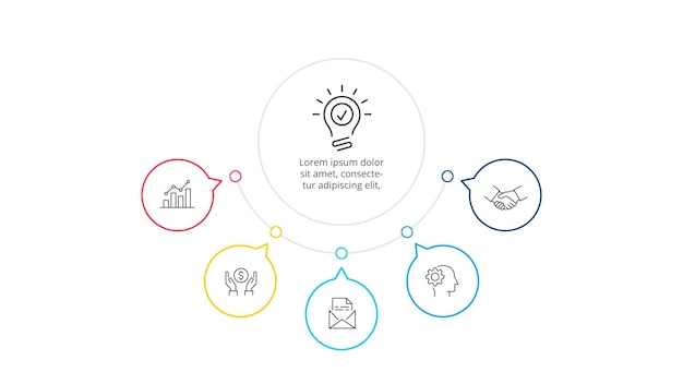 Infographie De Cercle Plat En Ligne Mince Avec 5 Options Diagramme D'organigramme