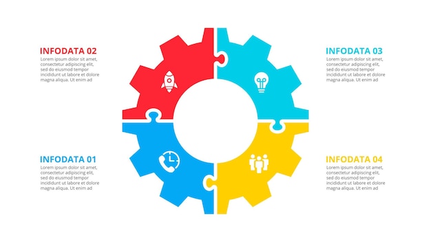 Infographie de l'engrenage de puzzle de cycle Concept Businecc pour la présentation avec 4 options