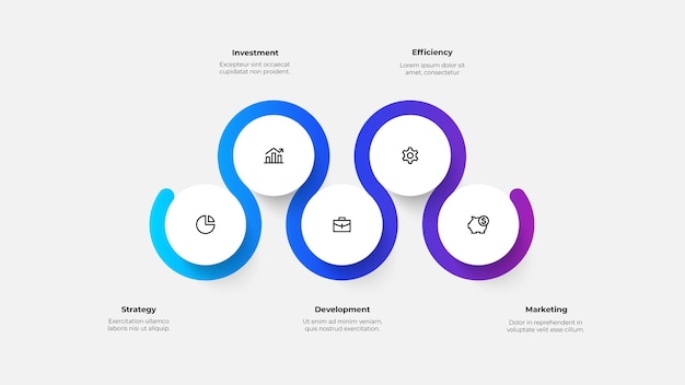 Infographique avec conception circulaire pour les présentations commerciales et de marketing avec des options en 5 étapes