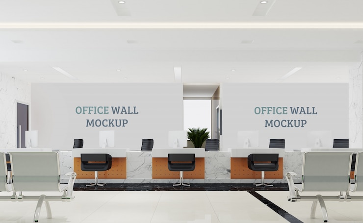 PSD information desk with wall mockup