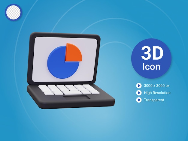 Informe de datos 3d en el icono de la computadora portátil