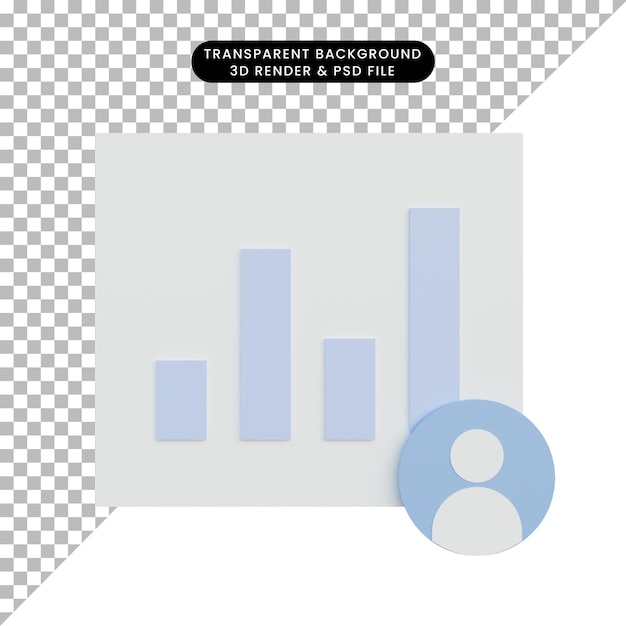 Informe de gráfico de datos de ilustración 3d e icono de personas