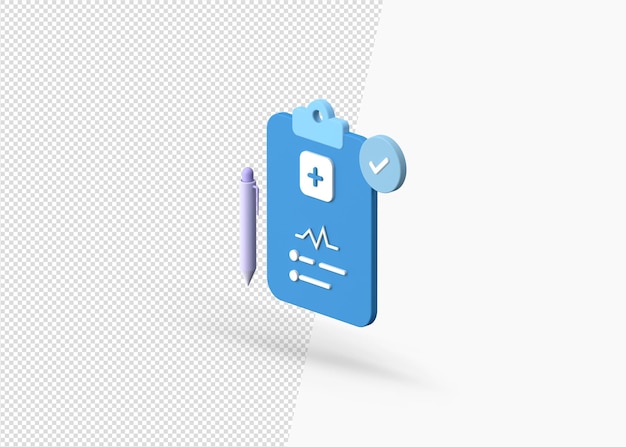 Informe médico de renderizado 3D en concepto de portapapeles