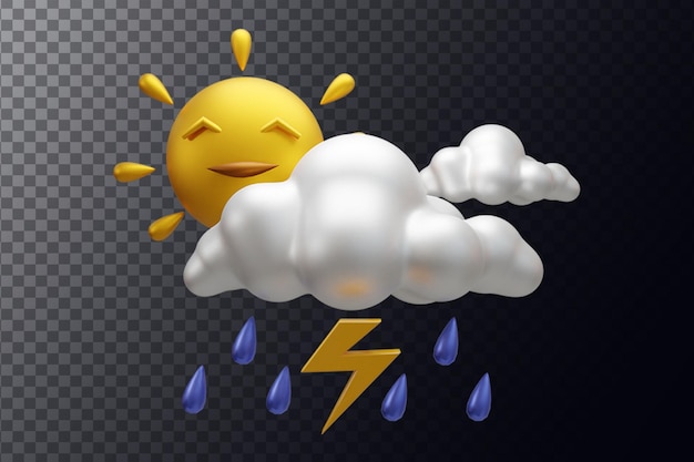 informe meteorológico icono de interfaz de usuario 3d icono de nube de sol y lluvia