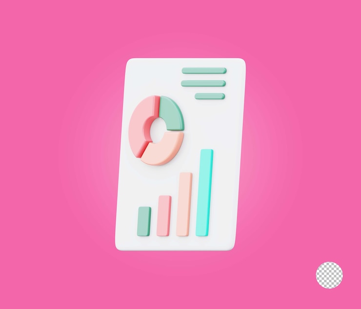 PSD informe de negocios en hojas de papel clipboard con gráfico de datos y ilustración de icono de gráfico
