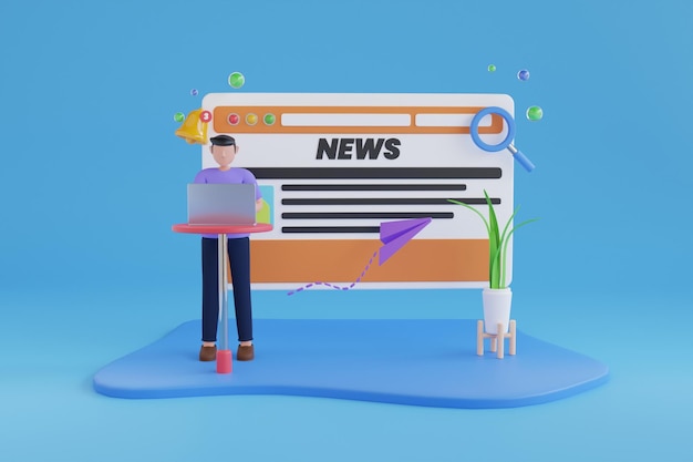 Informe de tendencias de actualización 3d Concepto de Flash de noticias Actualización de noticias y noticias en línea Ilustración 3D