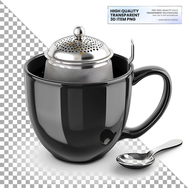 PSD un infusor de té negro aislado sobre un fondo transparente