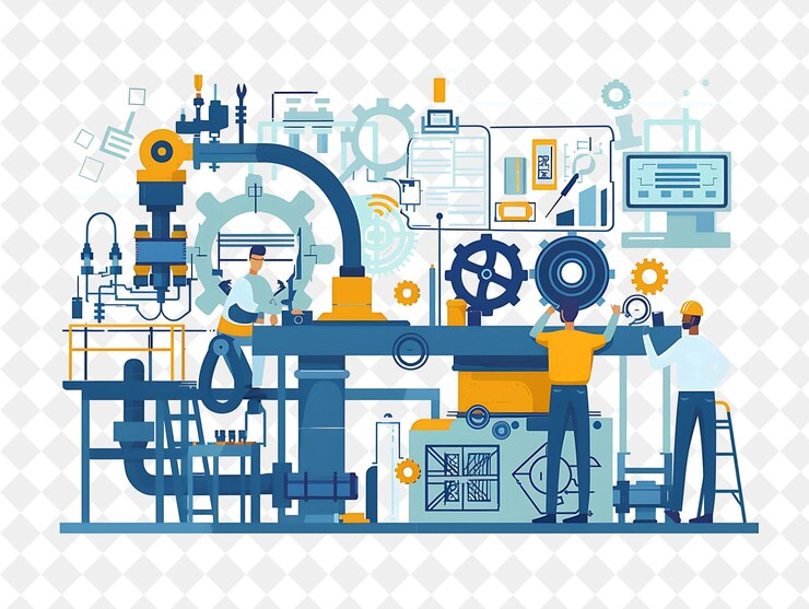PSD ingeniero industrial con caracteres construyendo y reparando m png gente en el trabajo diario ilustración