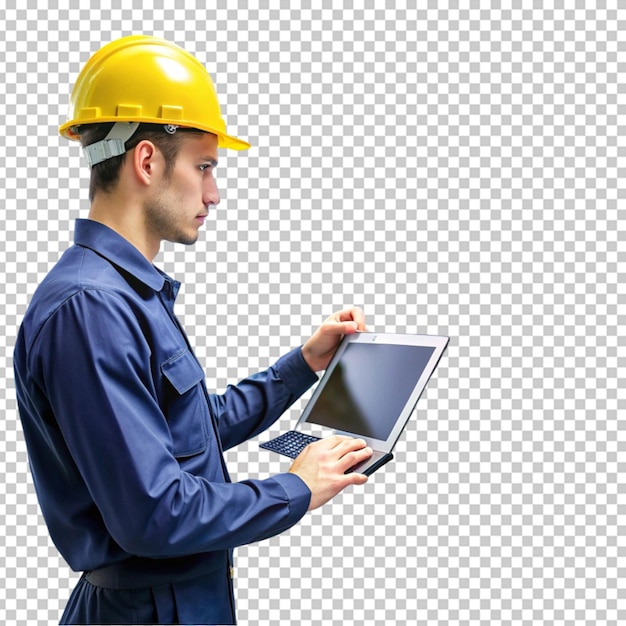 Ingeniero profesional en punto duro en la pantalla del portátil para software informático de ingeniería