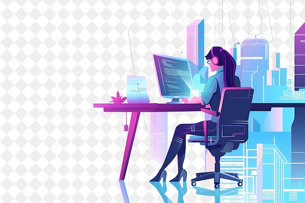 Ingeniero de Software Futurista con Codificación de Caracteres y Deve PNG Gente en Ilustración de Trabajo Diario