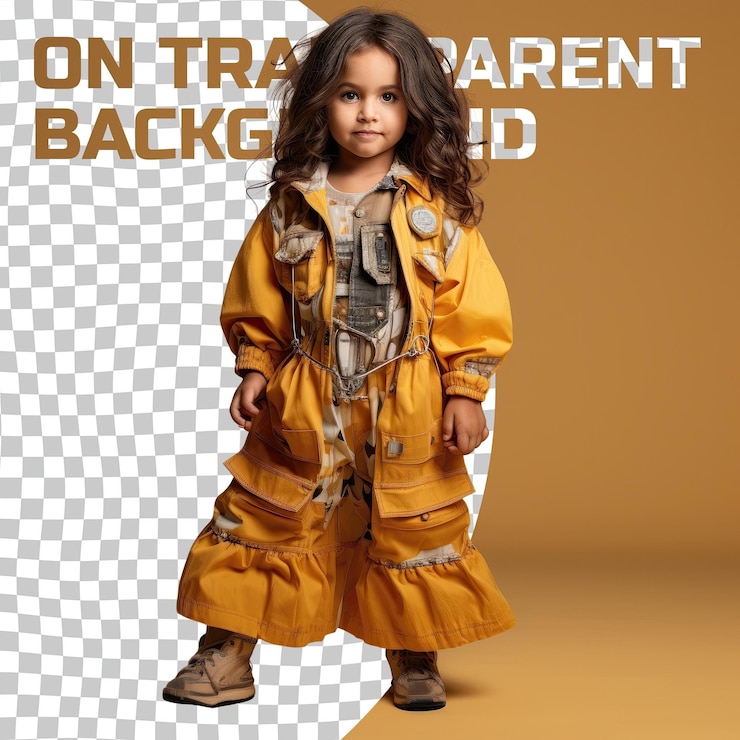 PSD un ingénieur aborigène australien donne du pouvoir à une enfant d'âge préscolaire avec des cheveux flottants dans une robe jaune pastel