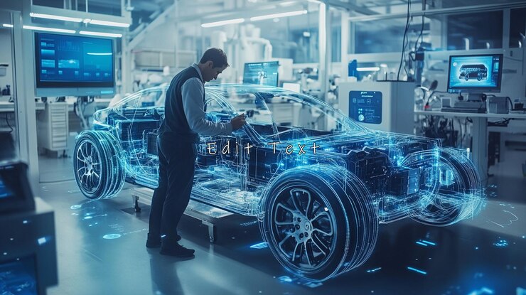 PSD ingenieur überprüft das holographische auto-design in der fabrik