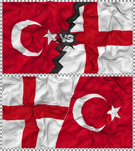 Inglaterra contra Turquía Media bandera combinada con textura 3D de la tela