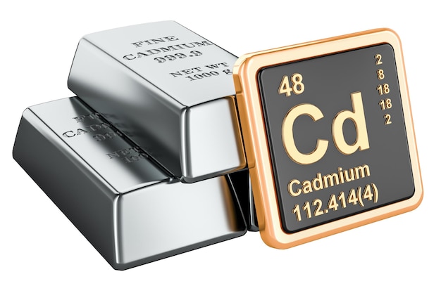 PSD ingots de cadmium avec icône d'élément chimique cadmium cd rendu 3d isolé sur fond transparent