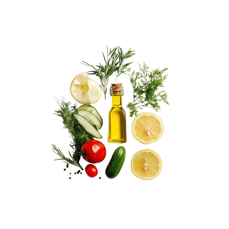 PSD ingredientes frescos com azeite para uma salada saudável