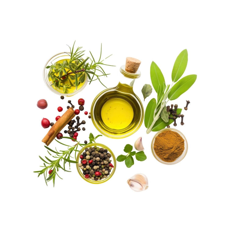 PSD ingrédients de cuisson et d'assaisonnement huile d'olive épices et herbes