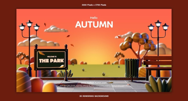 Ingresso al parco in autunno. illustrazione 3d. rendering 3D.
