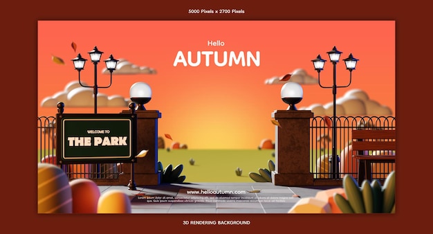 Ingresso al parco in autunno. illustrazione 3d. rendering 3D.