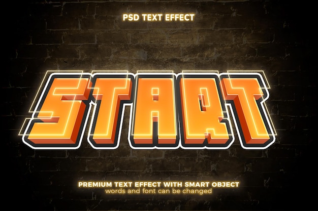 Iniciar jogo de artesanato de pixel de bloco 3d estilo de efeito de texto editável