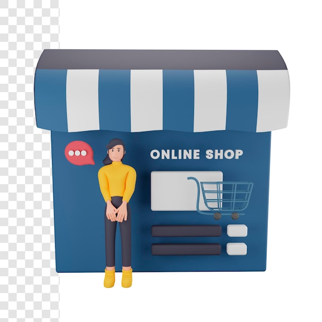 PSD inicio 3d del negocio de compras en línea con atención al cliente