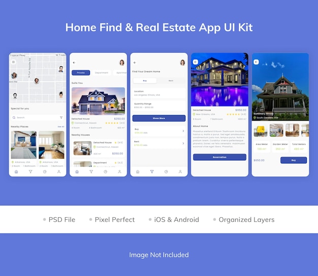 PSD inicio find real estate app kit de interfaz de usuario