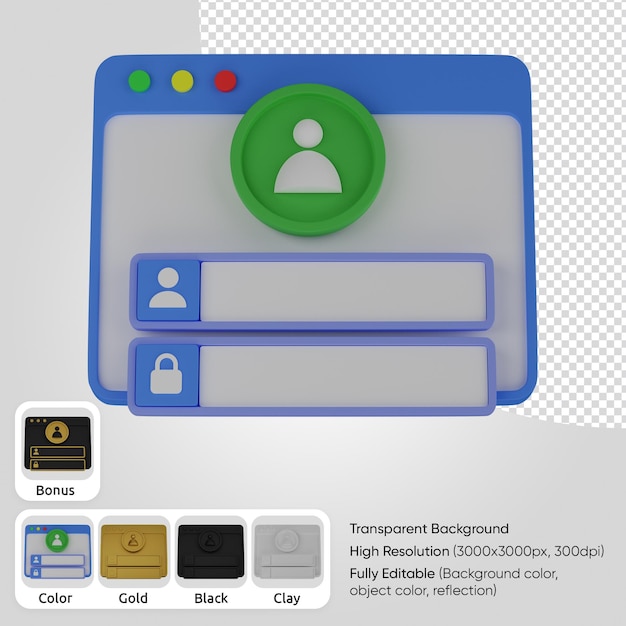 PSD inicio de sesión web 3d