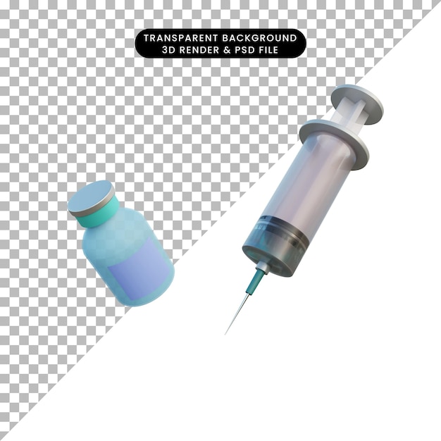 injection d'objet simple illustration 3d et bouteille de vaccin