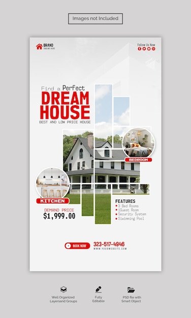 Inmobiliaria casa propiedad instagram y plantilla de historia de facebook