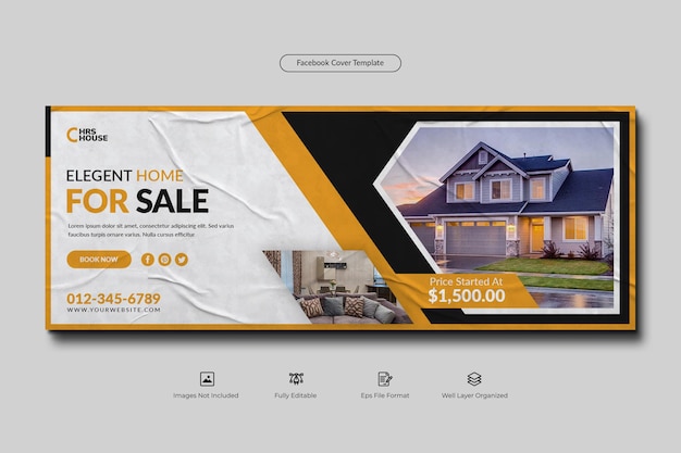 Inmobiliaria casa en venta plantilla de banner de portada de facebook