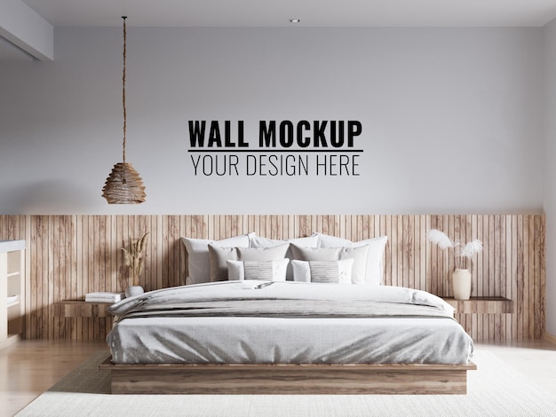 Innen Schlafzimmer Wand Mockup 3D-Rendering 3D-Illustration