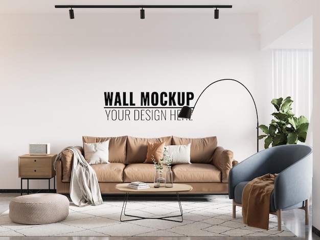 Innen wohnzimmer wand mockup 3d rendering 3d illustration