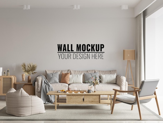 Innen Wohnzimmer Wand Mockup 3D Rendering 3D Illustration