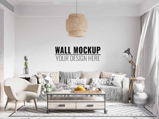 Innen Wohnzimmer Wand Mockup 3D Rendering 3D Illustration