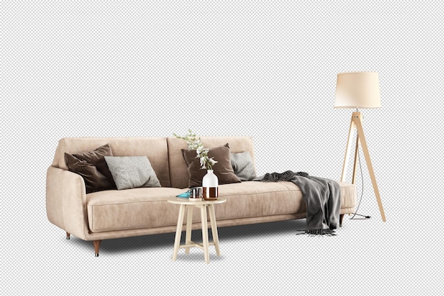 Innendekoration in 3D-Rendering eingestellt