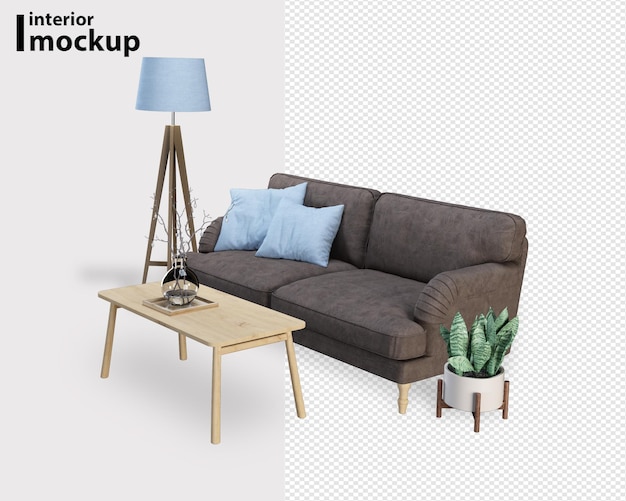 Innendekoration in 3D-Rendering eingestellt