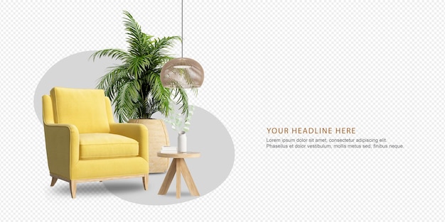 Innendekoration in 3D-Rendering