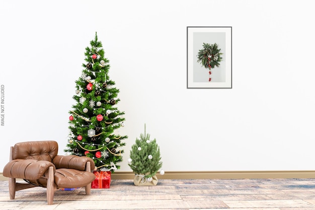 PSD innenlebende rahmen und weihnachtsbaum- und stuhlmodell